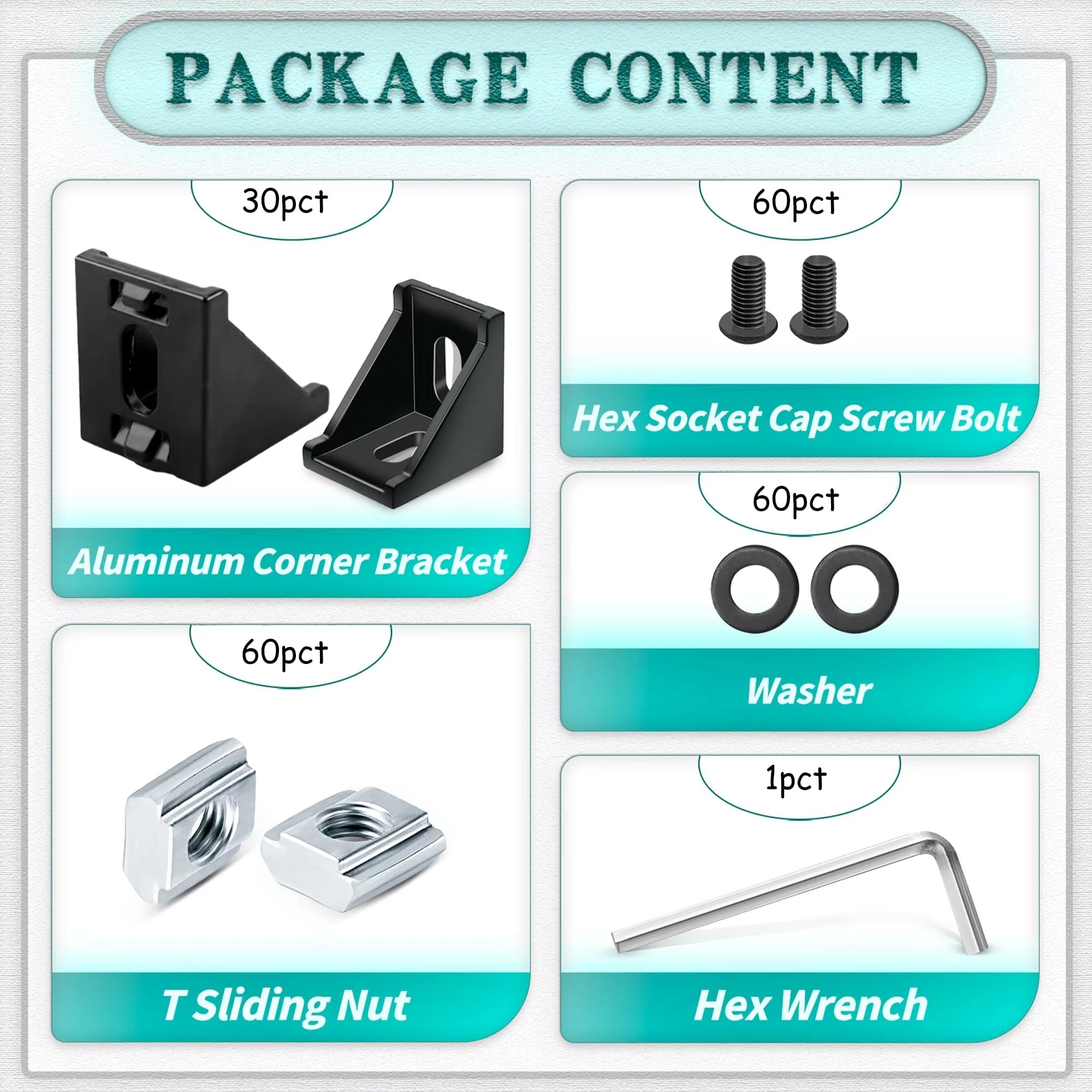 2020 Aluminum Profile Connector Set – 10pc Corner Bracket & M5 T-Nuts