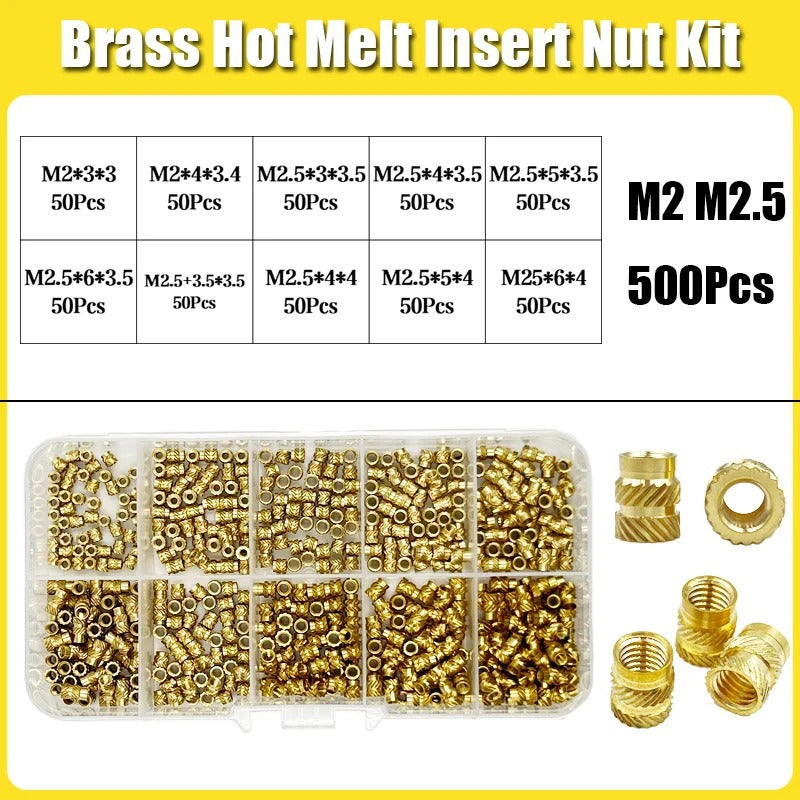Brass Heat-Set Threaded Inserts M2-M6 – 3D Printing & Molding Nut Kit