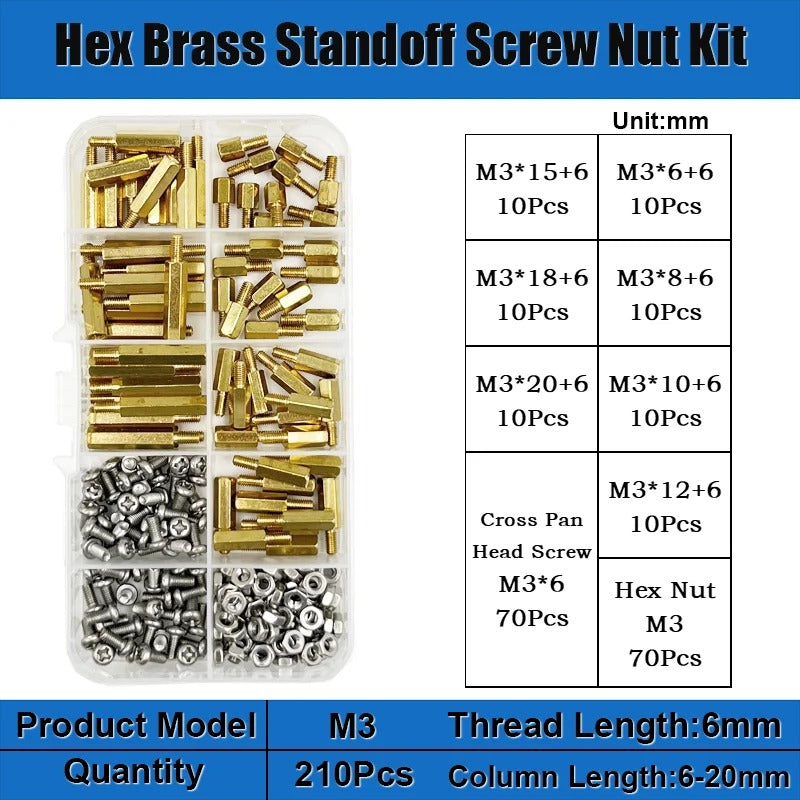 120pcs Brass M2 Standoff Kit – Hex Spacer Screw & Nut for PCB Mounting