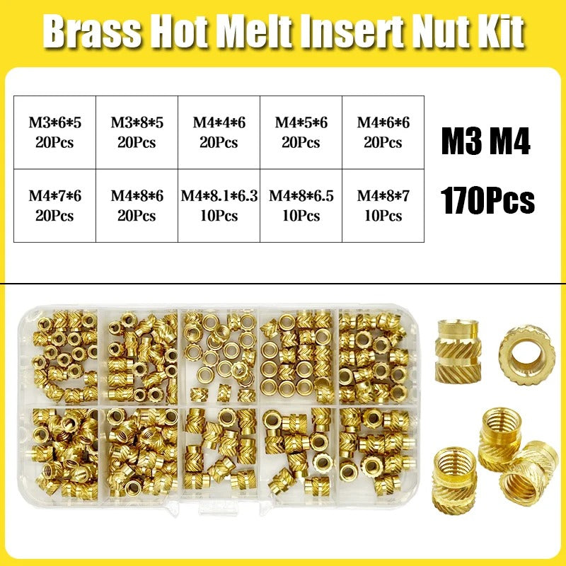 Brass Heat-Set Threaded Inserts M2-M6 – 3D Printing & Molding Nut Kit