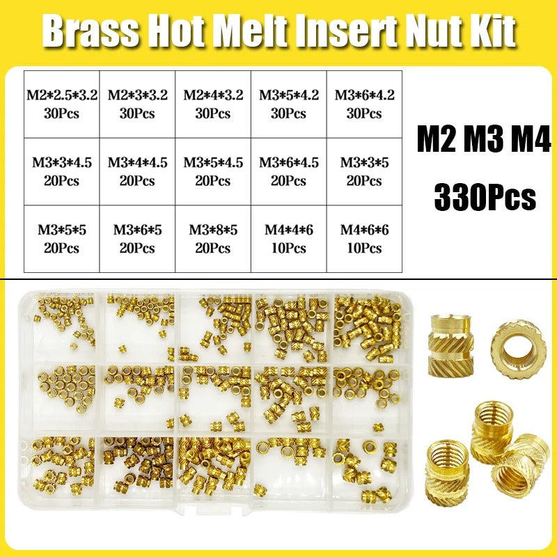 Brass Heat-Set Threaded Inserts M2-M6 – 3D Printing & Molding Nut Kit