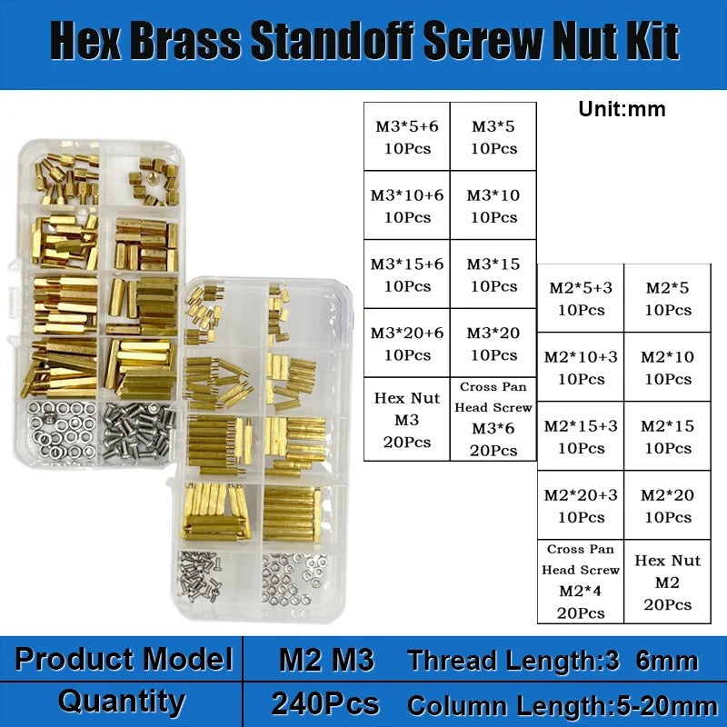 120pcs Brass M2 Standoff Kit – Hex Spacer Screw & Nut for PCB Mounting