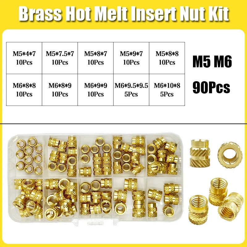 Brass Heat-Set Threaded Inserts M2-M6 – 3D Printing & Molding Nut Kit