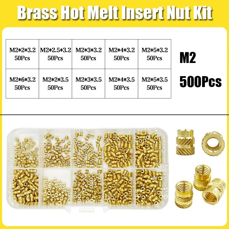 Brass Heat-Set Threaded Inserts M2-M6 – 3D Printing & Molding Nut Kit