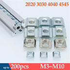 200pcs T-Slot Sliding Nut M4 M5 M6 M8 – Carbon Steel EU Standard Nut Set