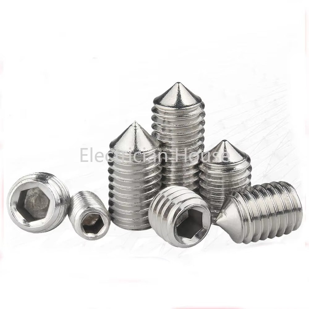 10pcs DIN914 304 Stainless Steel Cone Point Grub Screw – M2 to M12 Hex Set