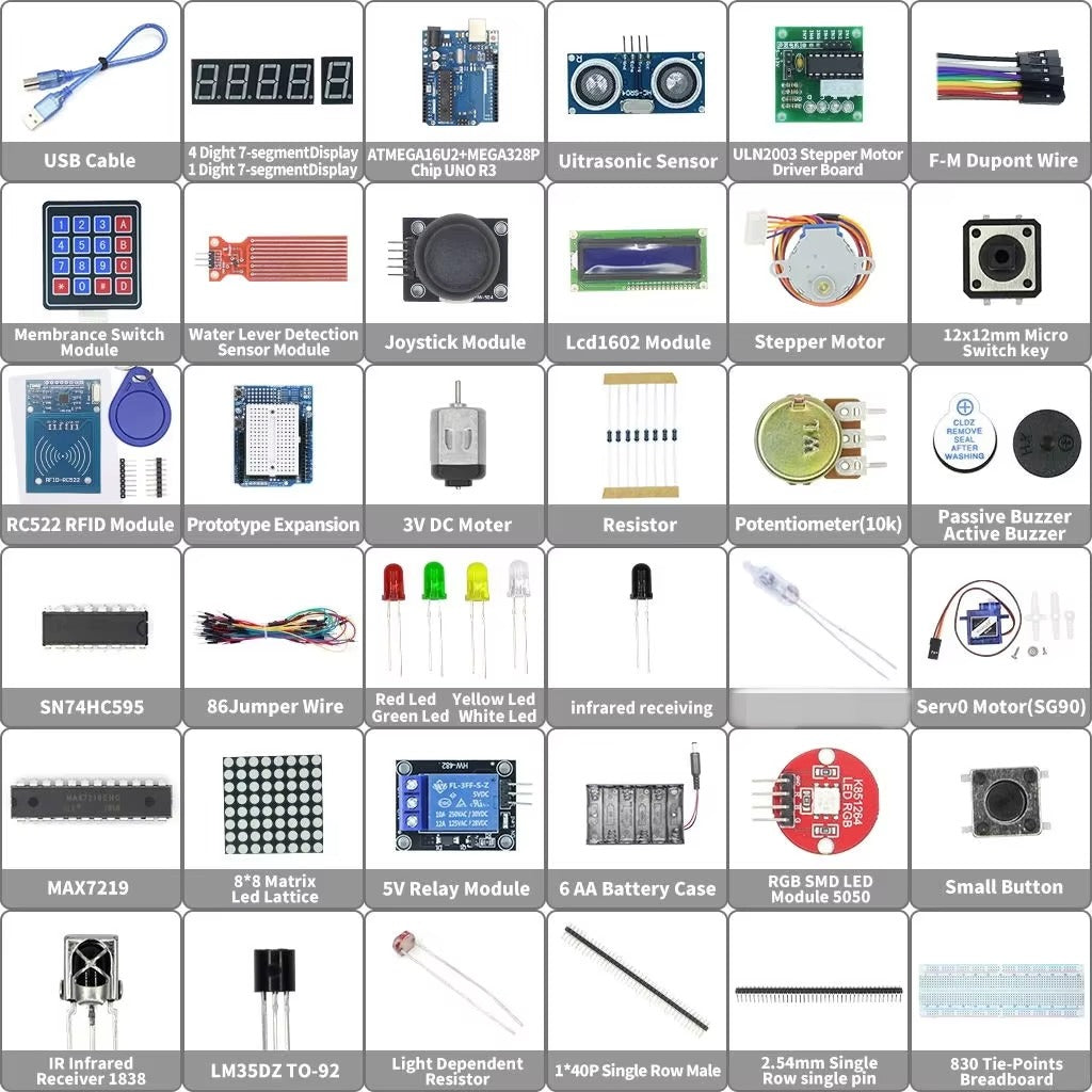 Ultimate Uno R3 Starter Kit for Arduino – Breadboard, Servo & 1602 LCD