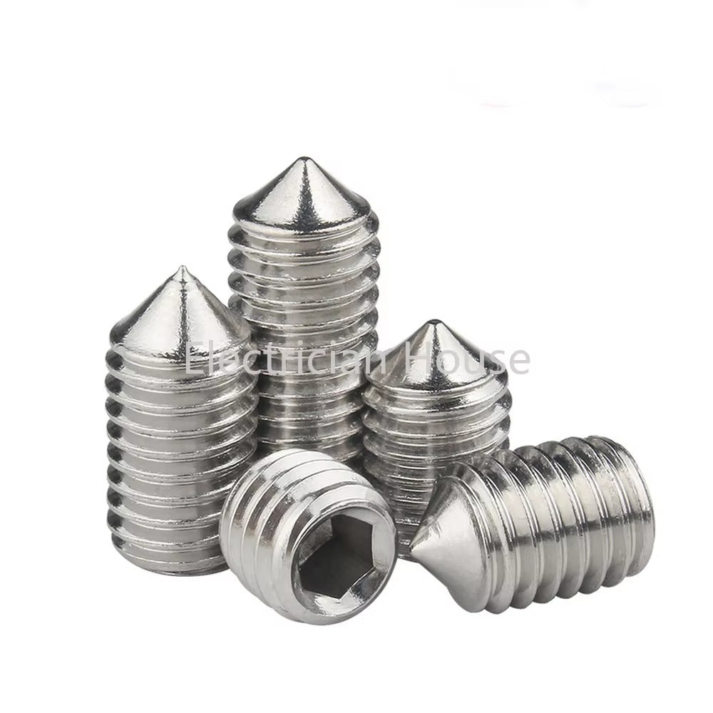 10pcs DIN914 304 Stainless Steel Cone Point Grub Screw – M2 to M12 Hex Set