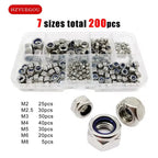 200pcs DIN985 304 Stainless Steel Nylock Nut Kit – M2 to M8 Locknut Set