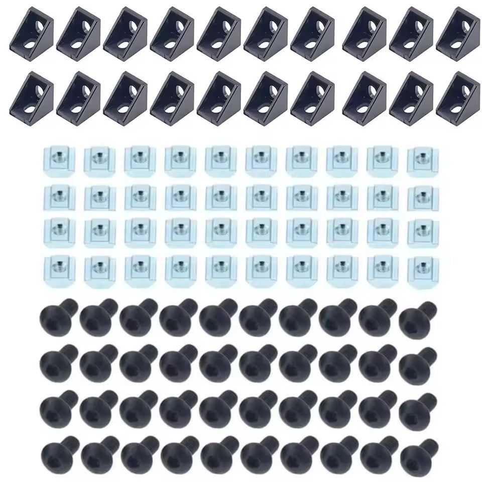 Black 2020 Aluminum Profile Connector Set – 20pc Corner Bracket & M5 Nuts