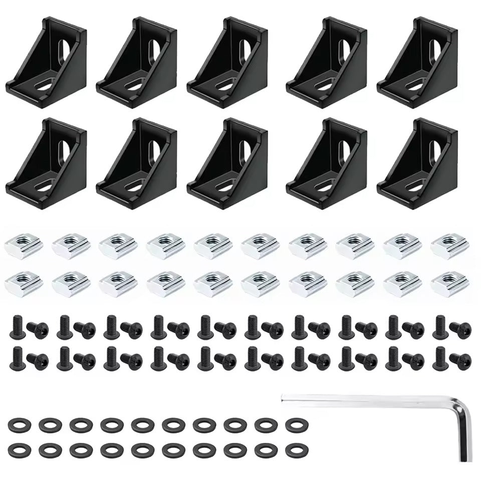 2020 Aluminum Profile Connector Set – 10pc Corner Bracket & M5 T-Nuts