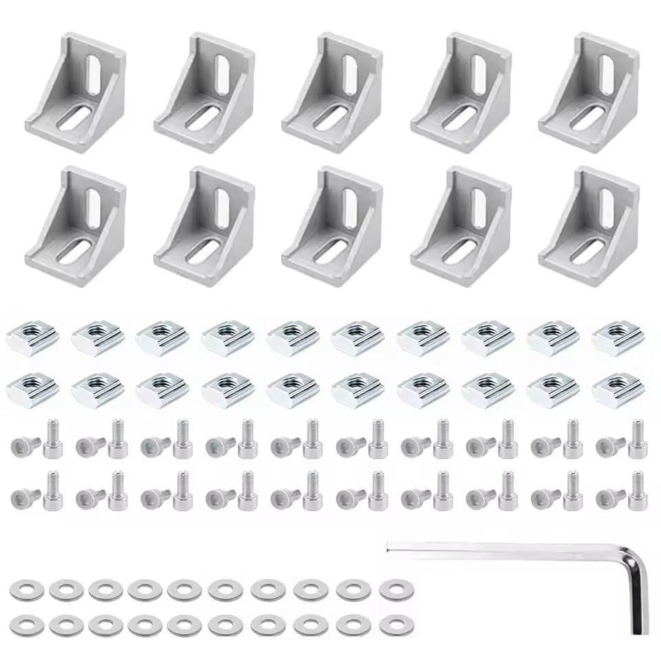 2020 Aluminum Profile Connector Set – 10pc Corner Bracket & M5 T-Nuts