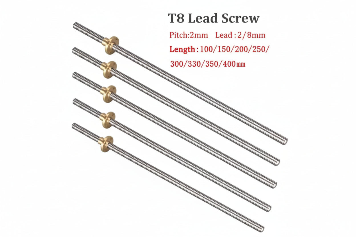 T8 Lead Screw with Brass Nut – 8mm Threaded Rod for CNC & 3D Printers