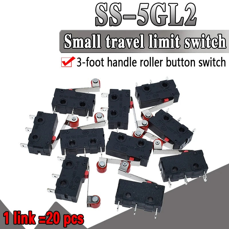 20pcs KW12-3 Micro Limit Switch – 5A 125-250V Roller Lever Arm