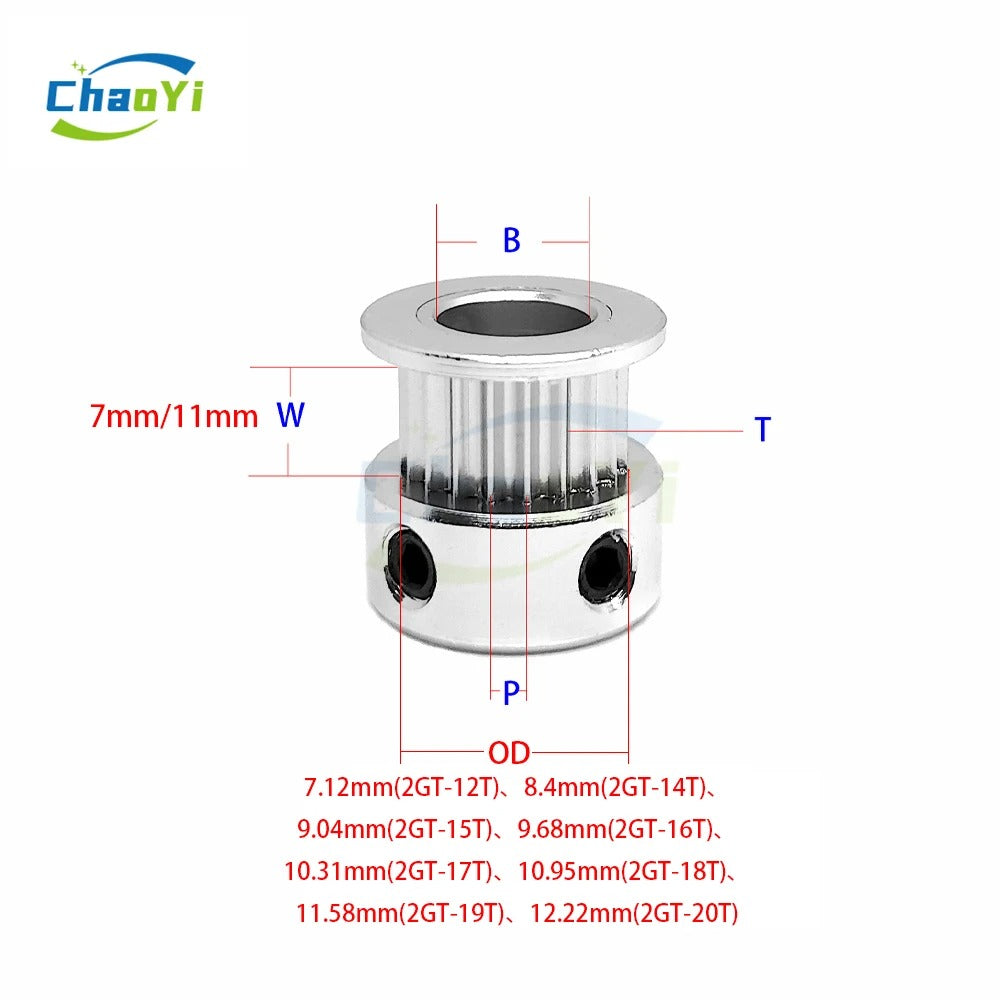 GT2 Timing Pulley 12T-20T Aluminum – 3mm-8mm Bore for 6mm 10mm Belt