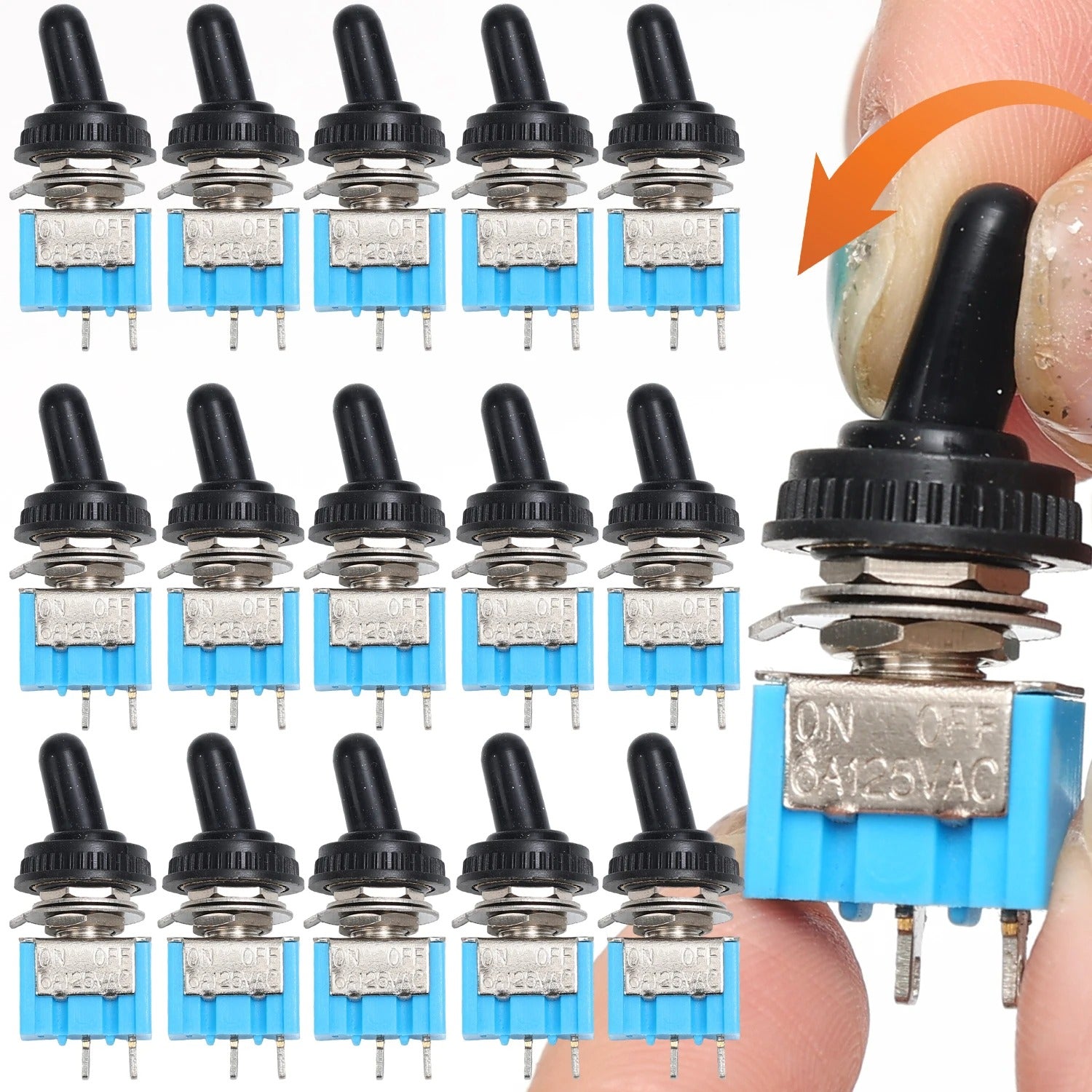 MT-S101 Mini Toggle Switch with Waterproof Cap – 2-Pin 2-Position Blue