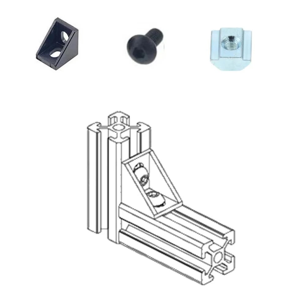 Black 2020 Aluminum Profile Connector Set – 20pc Corner Bracket & M5 Nuts