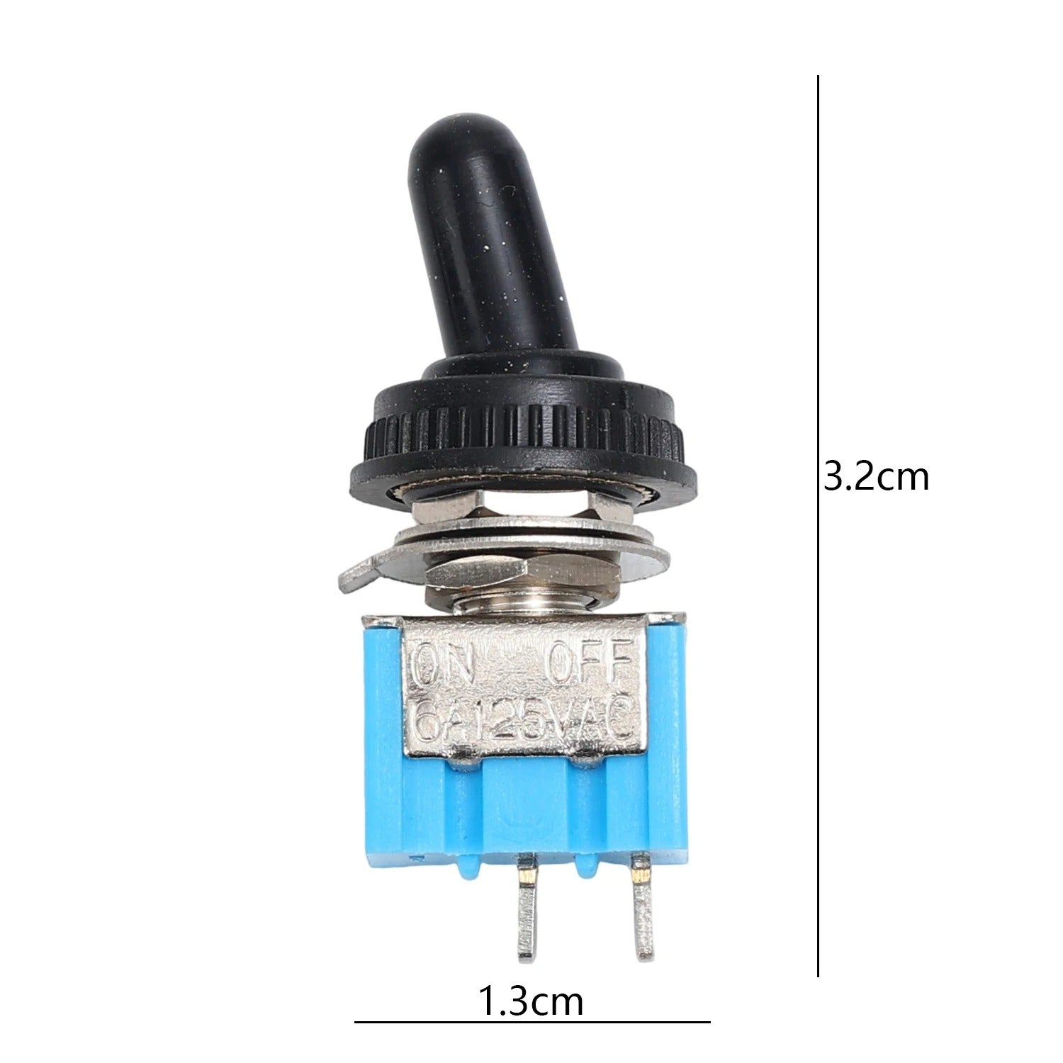 MT-S101 Mini Toggle Switch with Waterproof Cap – 2-Pin 2-Position Blue