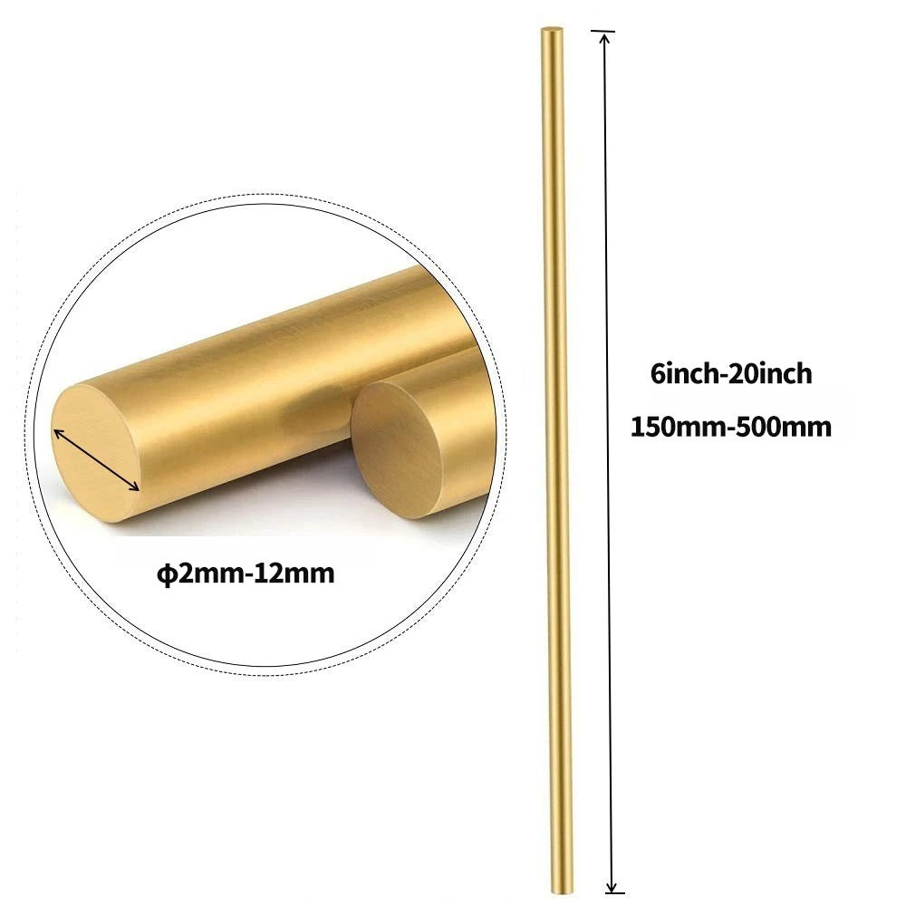 300mm Solid Brass Round Rod – 2mm to 8mm Diameter Precision Bar