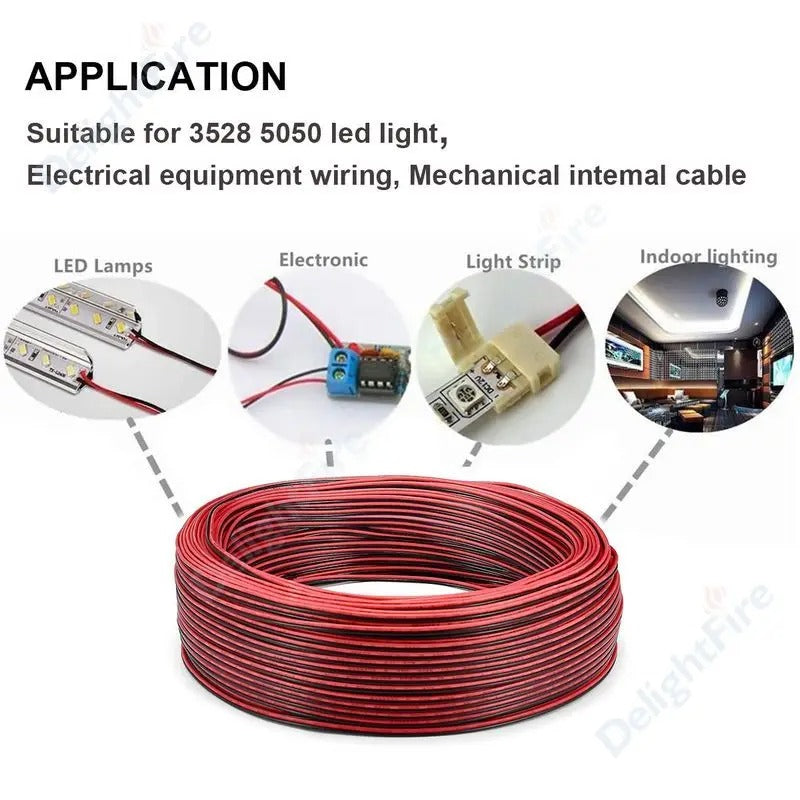 2-Pin Tinned Copper Electric Cable – 18-28AWG Low Voltage LED & Solar Wire