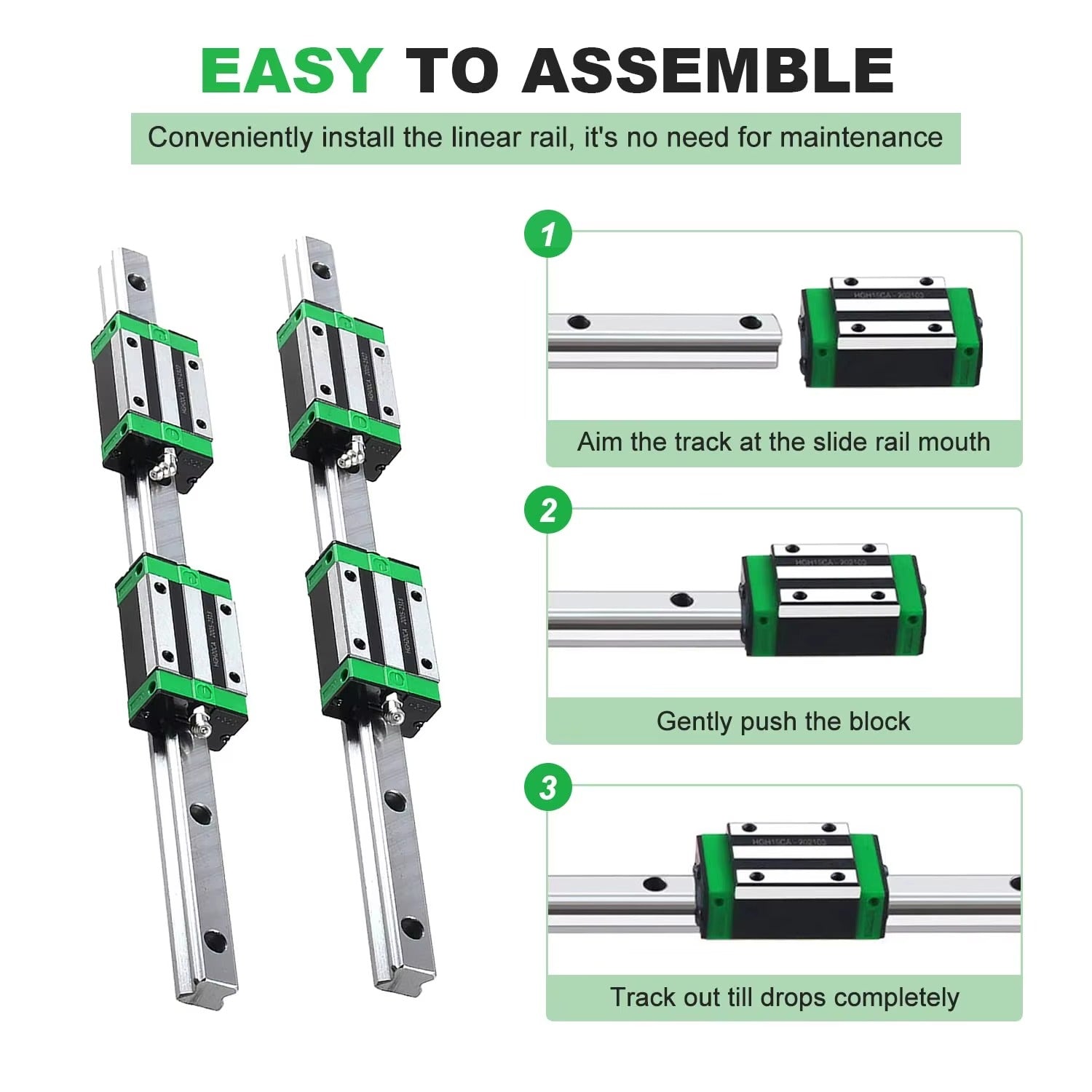 HGR15 HGR20 Square Linear Guide Rail – 2pc Rail + 4pc Slide Block