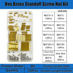 120pcs Brass M2 Standoff Kit – Hex Spacer Screw & Nut for PCB Mounting