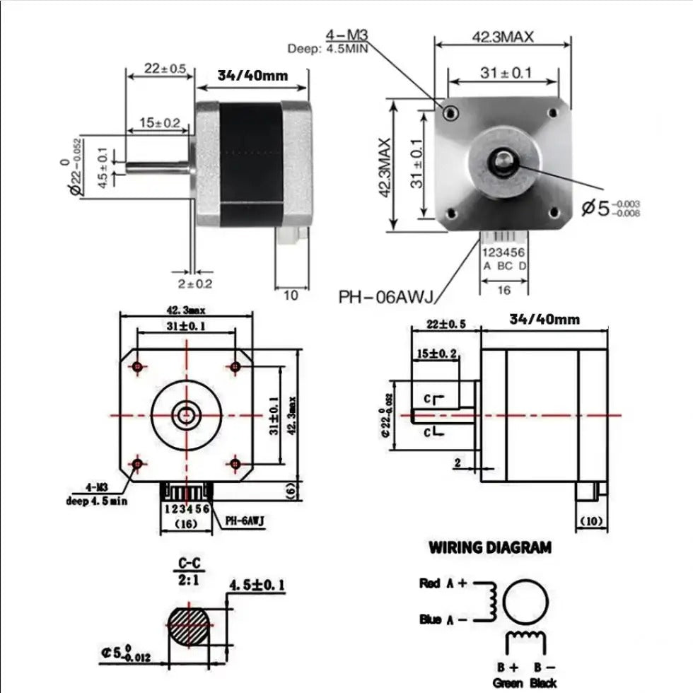 Nema 17 Stepper Motor 42mm Hybrid 4-Lead 0.42Nm for 3D Printer & CNC